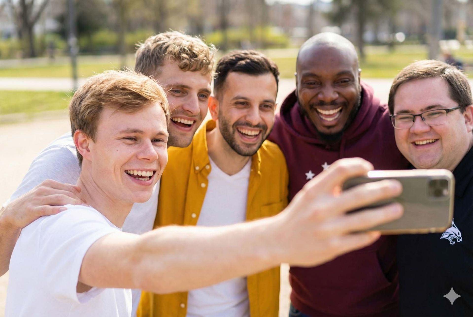 ۵ مرد در حال سلفی گرفتن با هم 