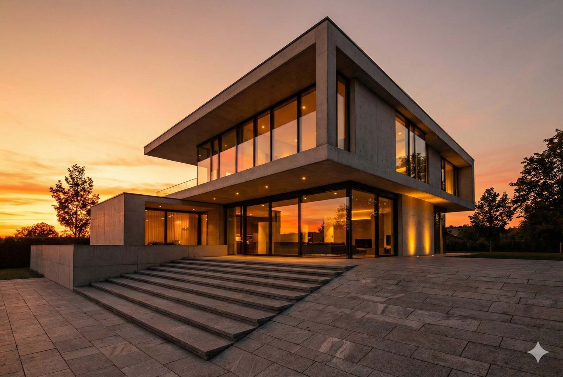 تصویر یک خانه در غروب 