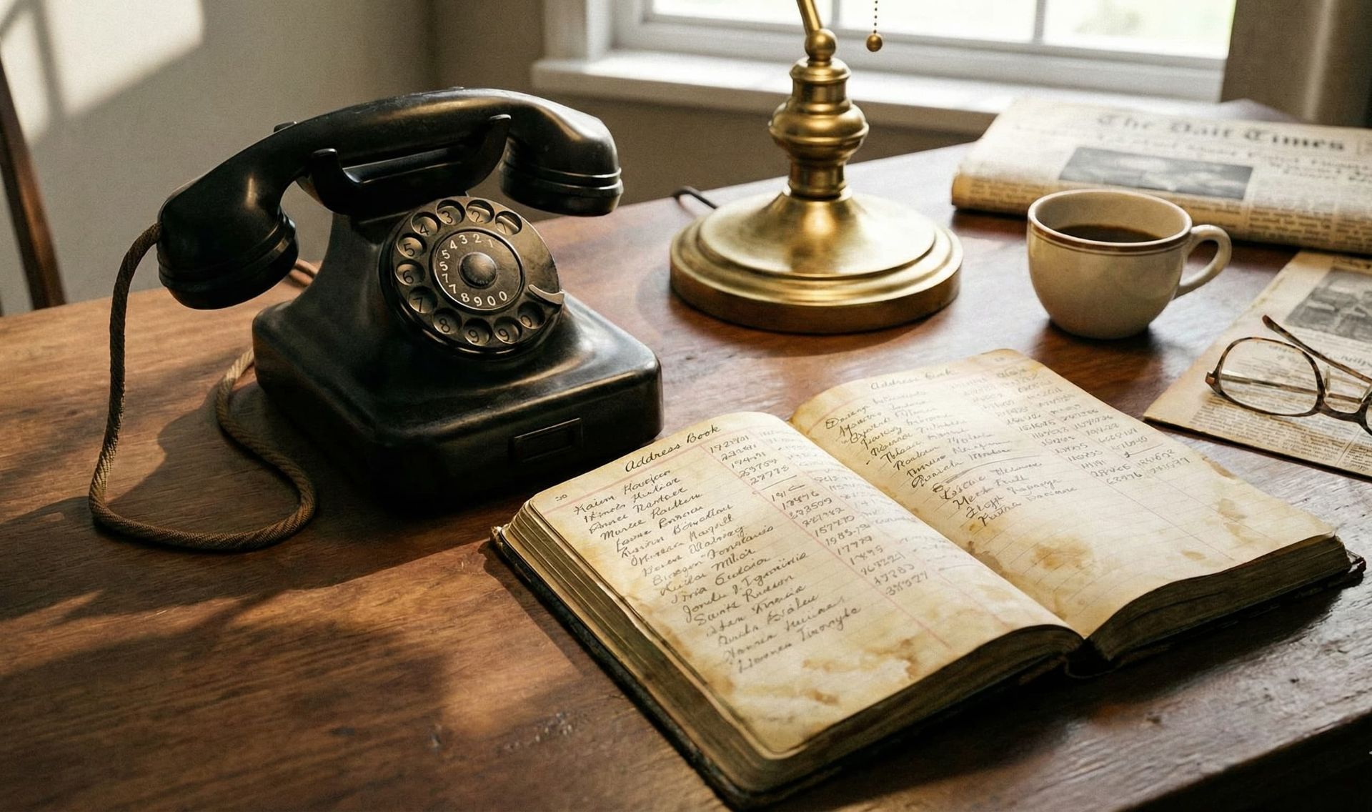 دفترچه تلفن در کنار تلفن قدیمی