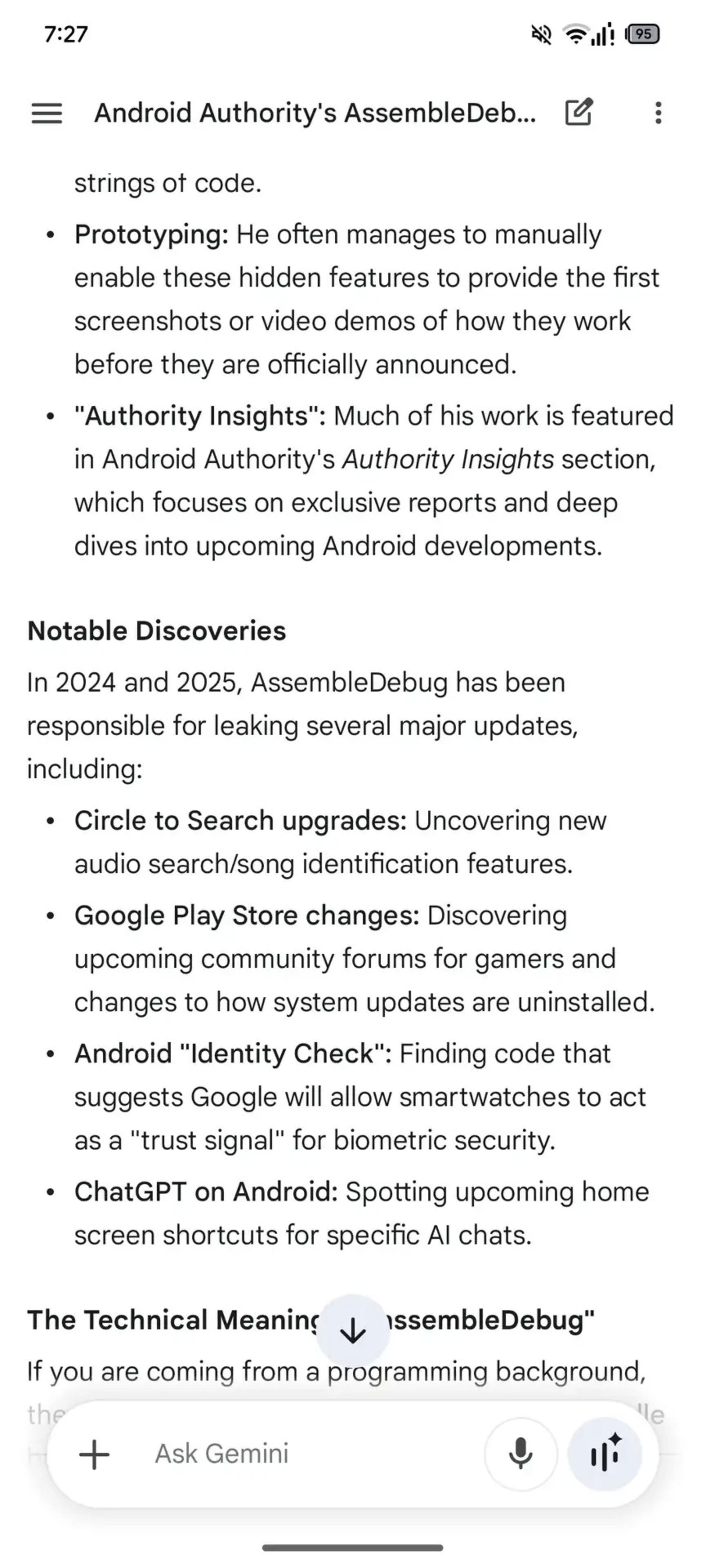 متن انگلیسی در چت‌بات جمنای گوگل