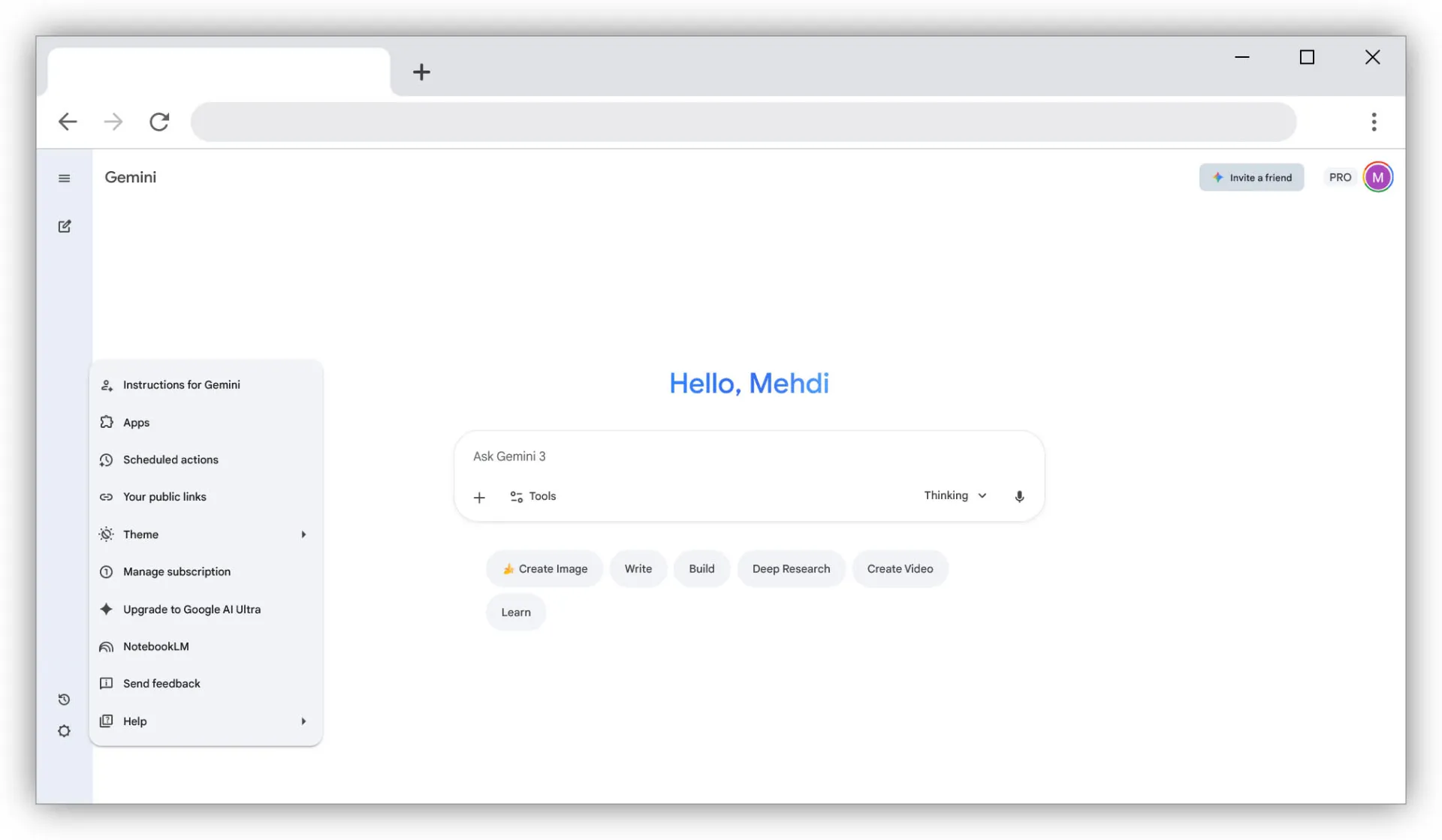 منوی تنظیمات در جمنای وب