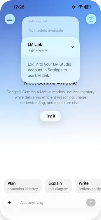 رابط کاربری اپلیکیشن هوش مصنوعی Gemma 4 (Gemma 4) در گوشی هوشمند