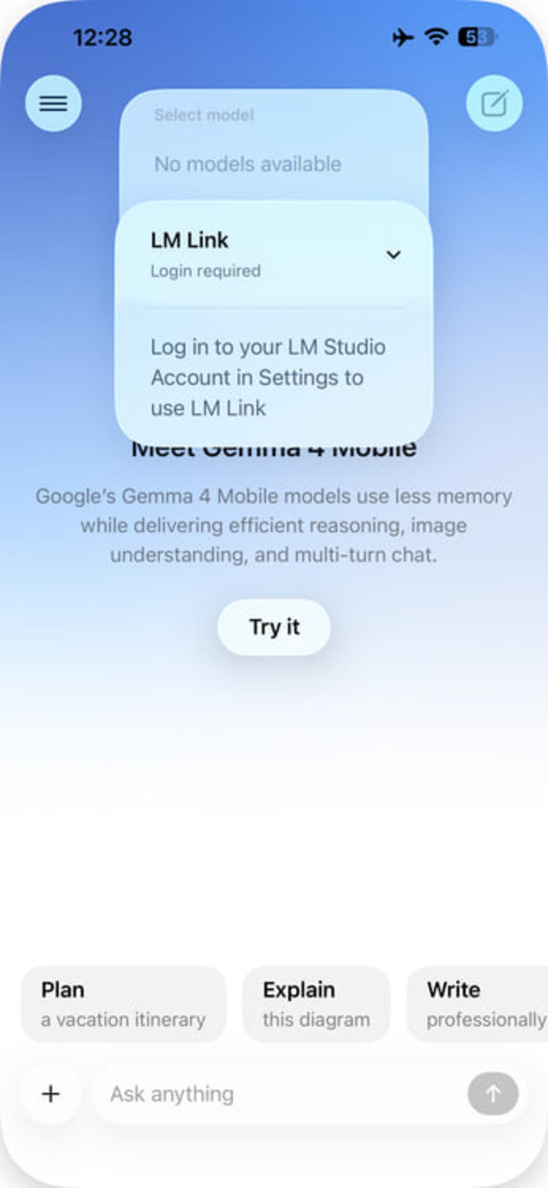 رابط کاربری اپلیکیشن هوش مصنوعی Gemma 4 (Gemma 4) در گوشی هوشمند