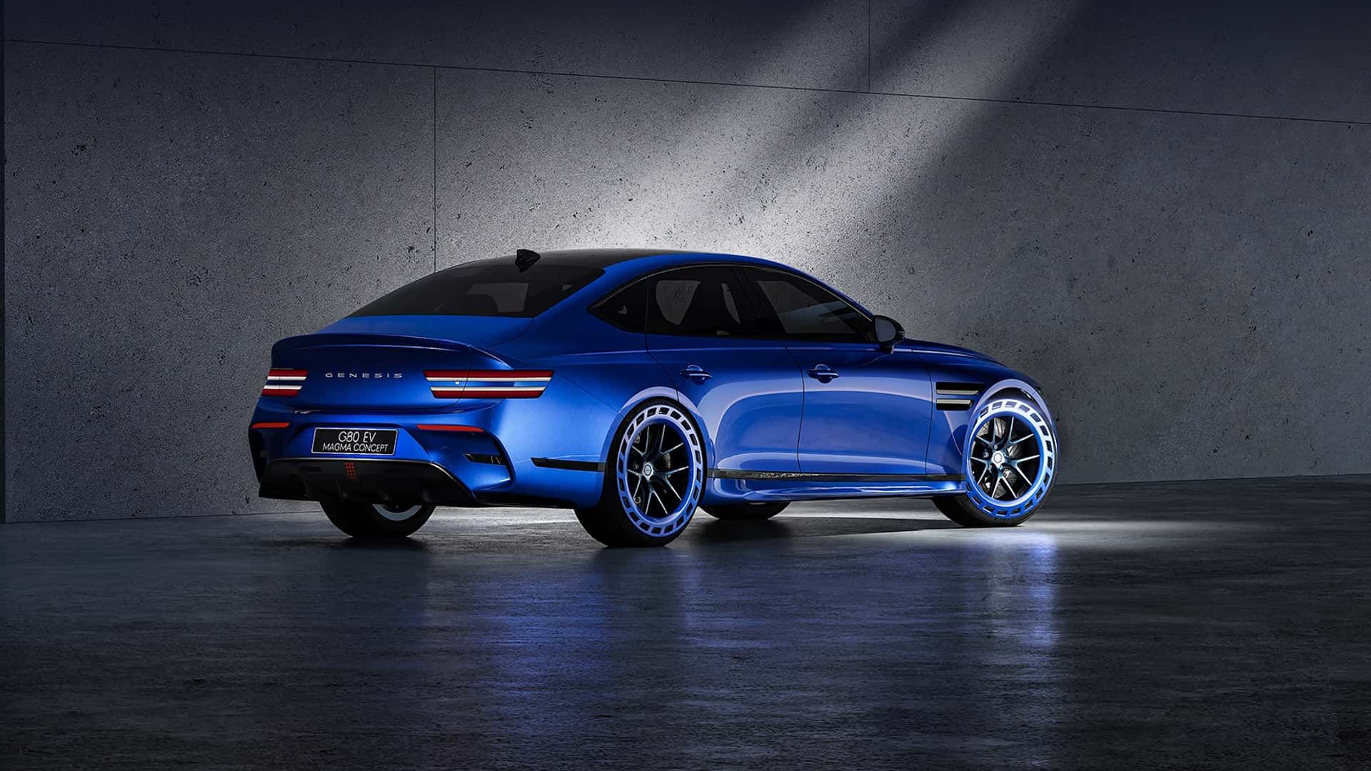 جنسیس G80 ای‌وی مگما کانسپت از نمای سه‌چهارم عقب