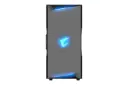 نمای رو به روی کیس کامپیوتر گیگابایت AORUS C300 GLASS با نمایش نورپردازی پنل جلو و لوگو