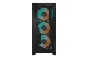 نمای رو به روی کیس کامپیوتر گیگابایت C301 GLASS V2 با نمایش پنل مش جلو، نورپردازی فن‌ها و لوگو