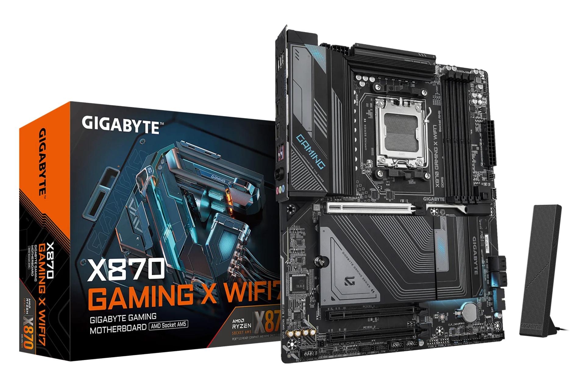 مادربرد گیگابایت GIGABYTE X870 GAMING X WIFI7 به همراه آنتن وای فای و جعبه