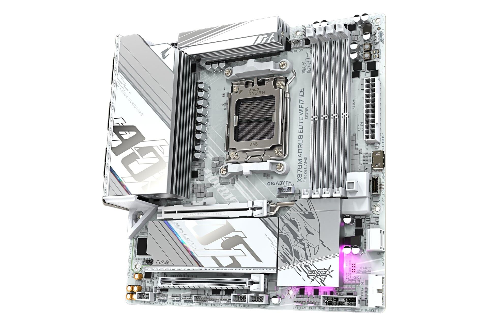 سمت راست مادربرد گیگابایت GIGABYTE X870M AORUS ELITE WIFI7 ICE