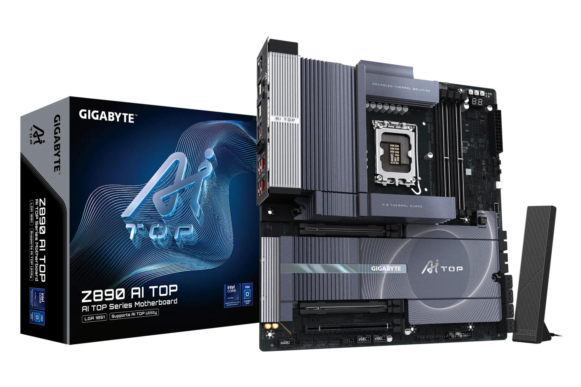 مادربرد گیگابایت GIGABYTE Z890 AI TOP به همراه آنتن وای فای و جعبه