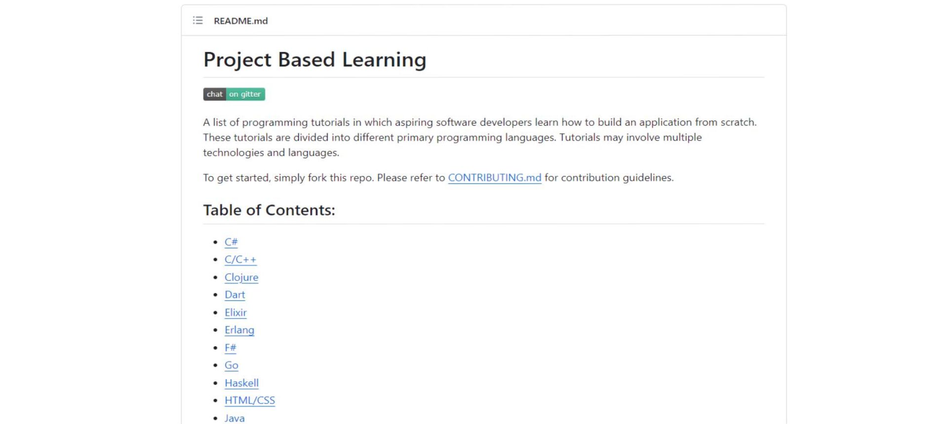 فهرست پروژه‌های آموزش برنامه نویسی صفحه Project Based Learning گیت هاب