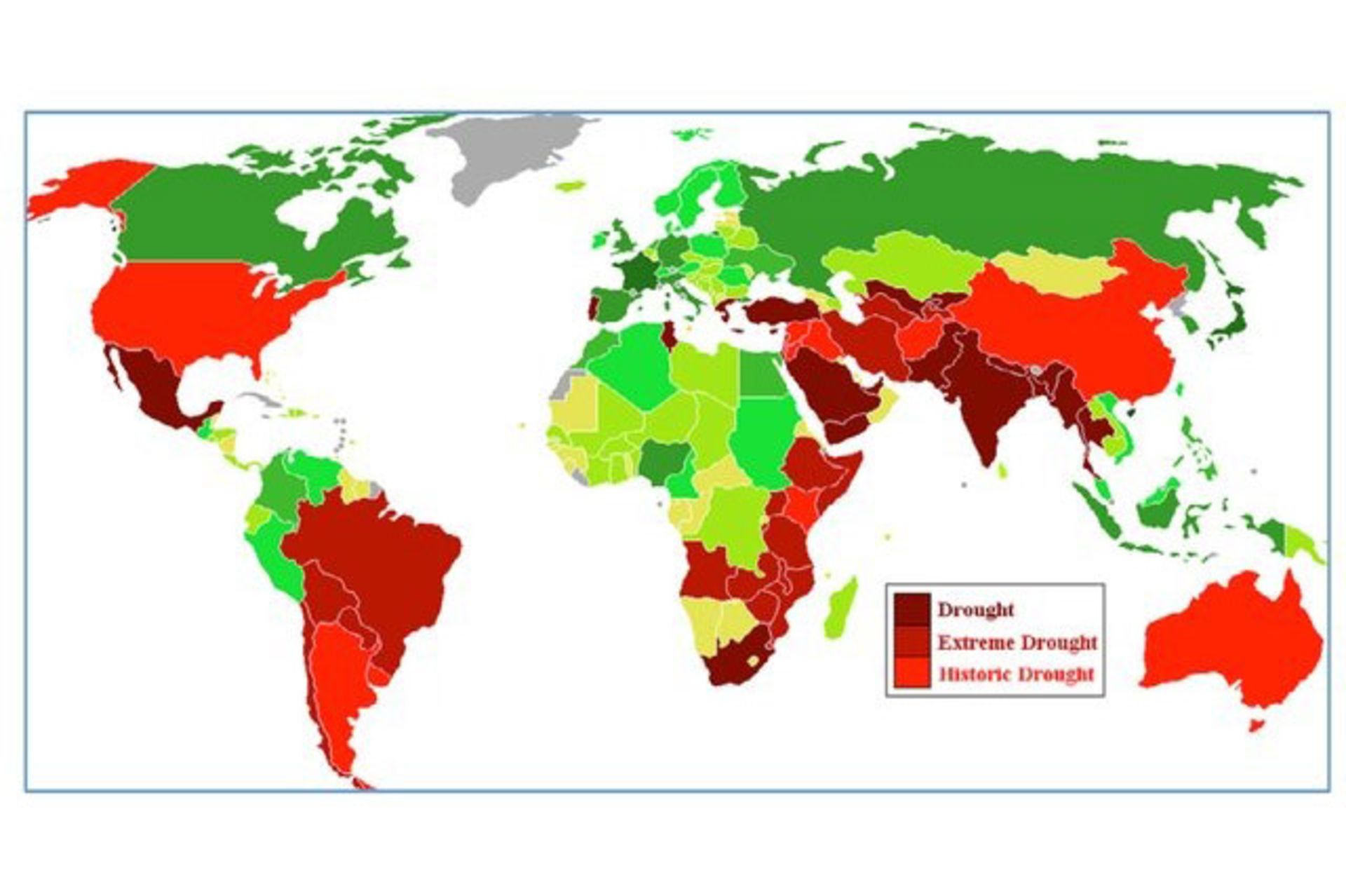 نقشه جهانی خشکسالی در مناطق مختلف در جهان