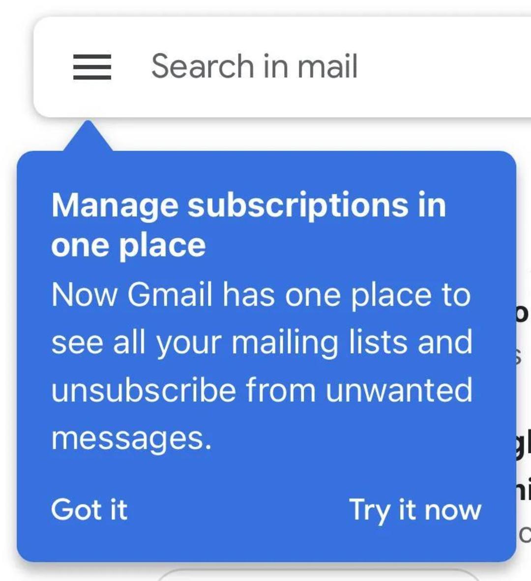 پیام تست قابلیت Manage Subscribtions جیمیل