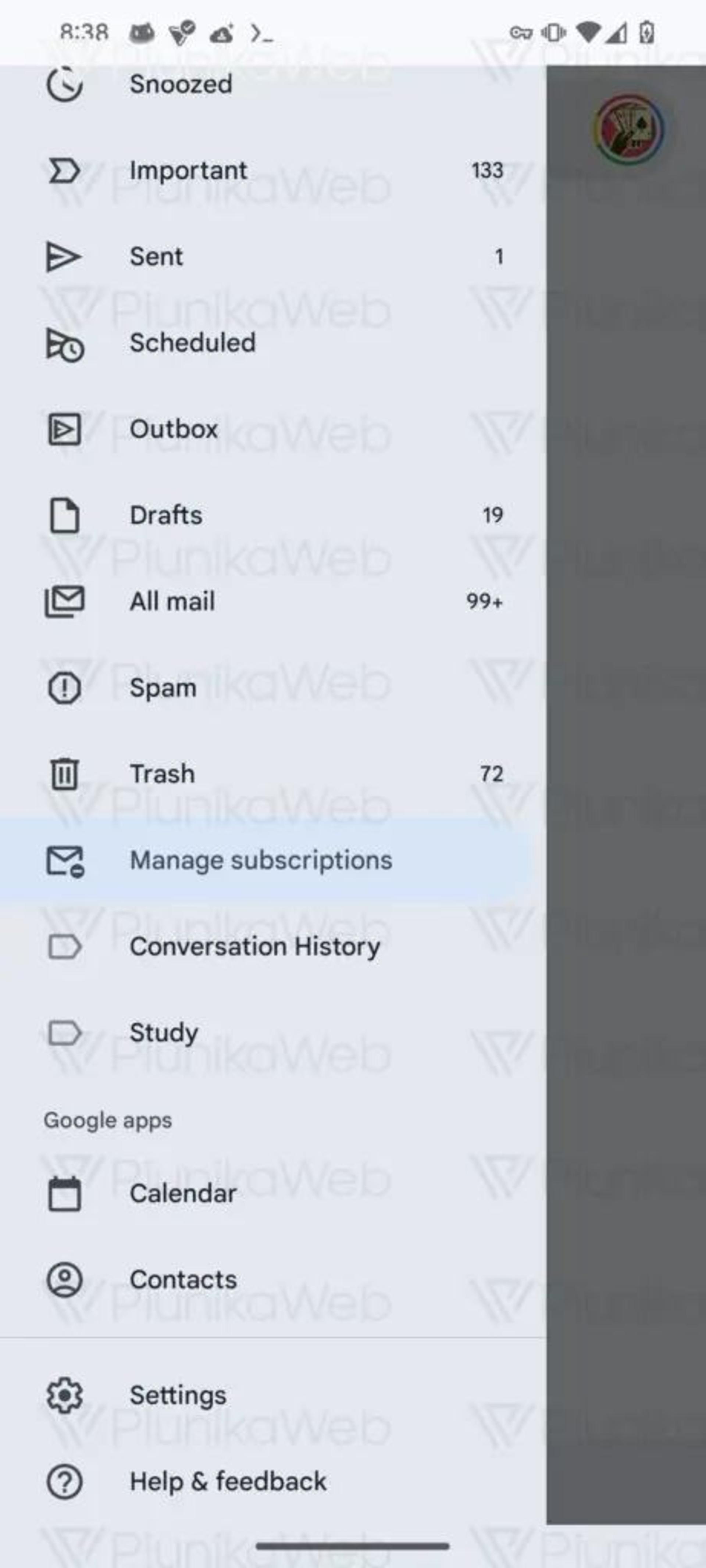 قابلیت Manage Subscribtions روی نسخه موبایلی جیمیل