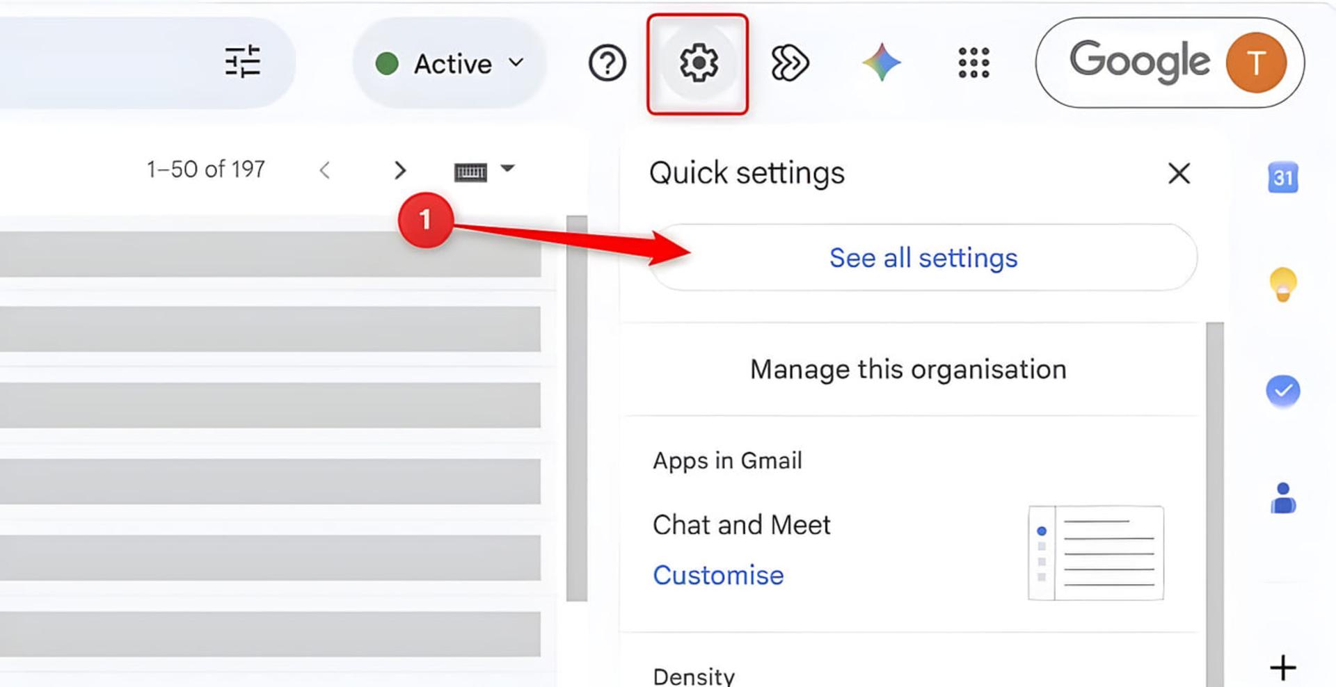 منوی تنظیمات سریع (Quick settings) در محیط کاربری جیمیل (Gmail)