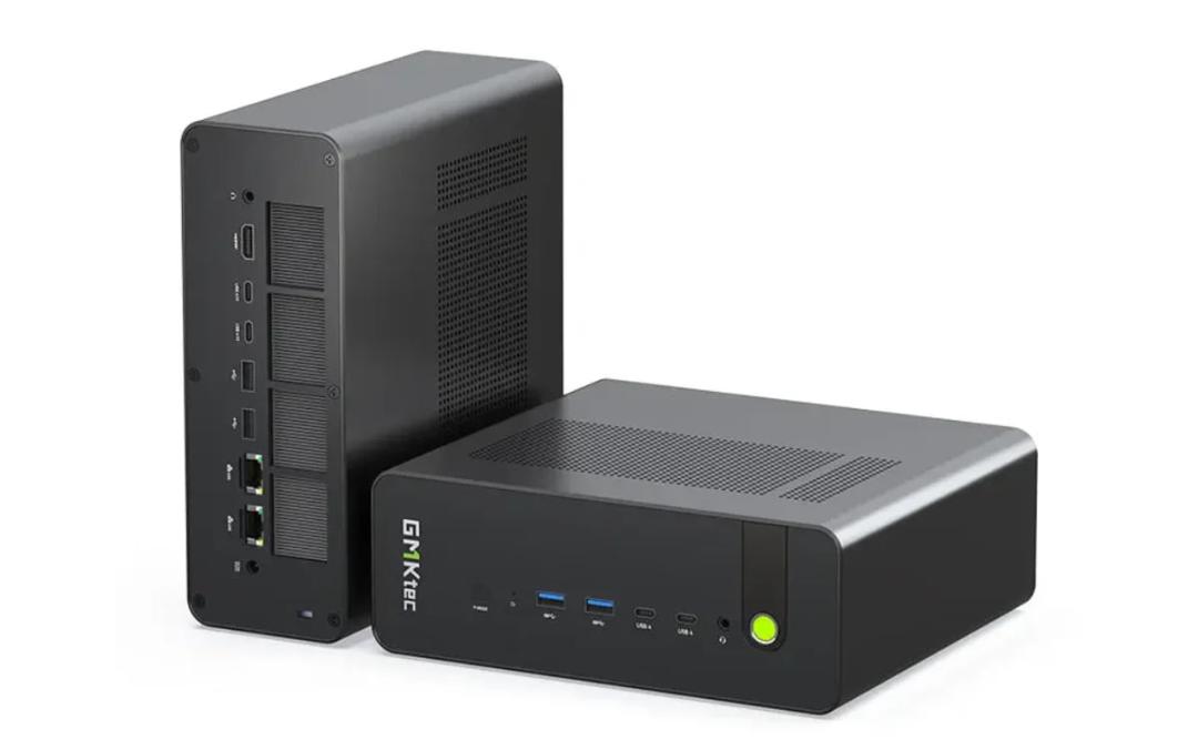 مینی کامپیوتر Gmktec Evo-X5 Pro با درگاه‌های متعدد و بدنه مشکی