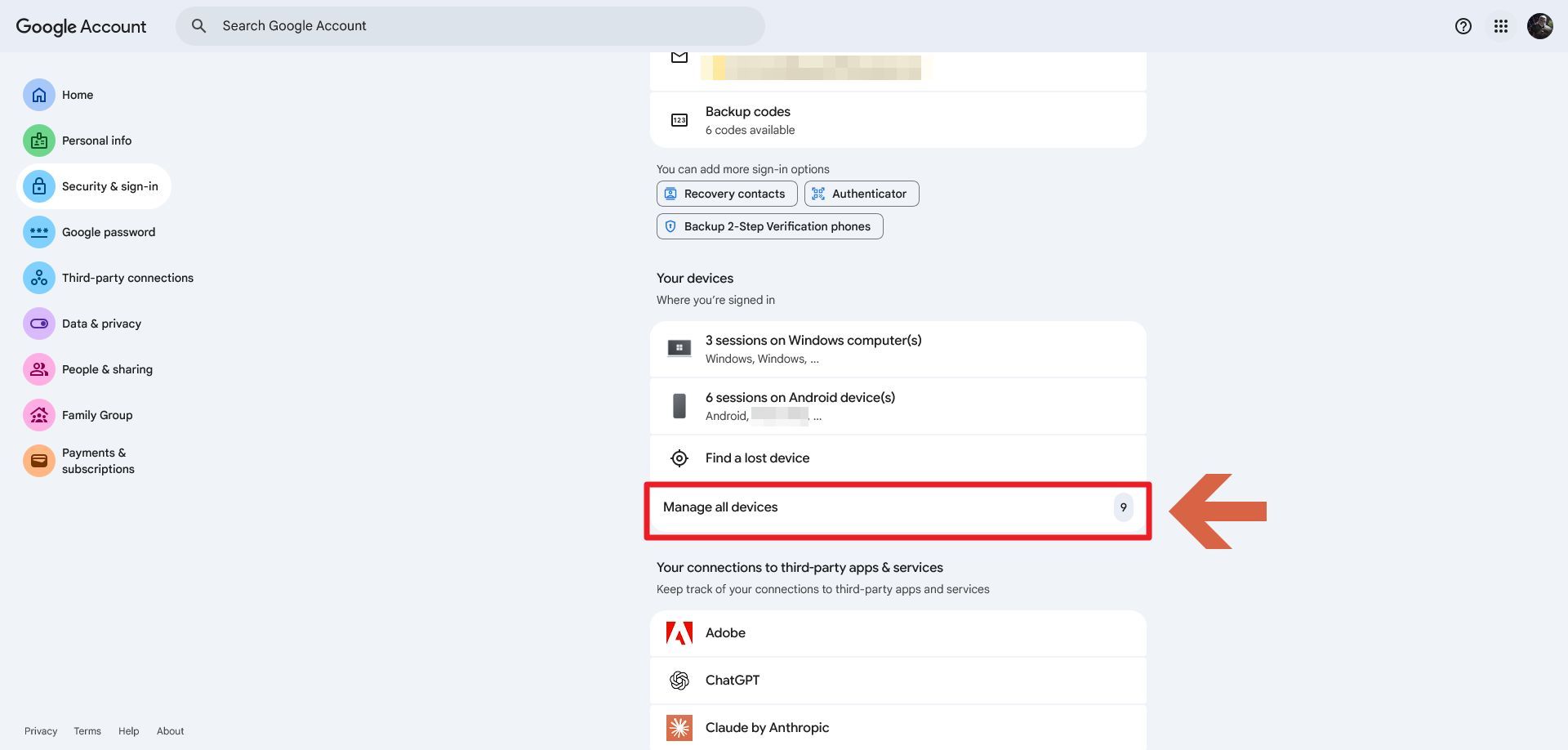 مراحل خروج از اکانت گوگل یک دستگاه خاص در دسکتاپ