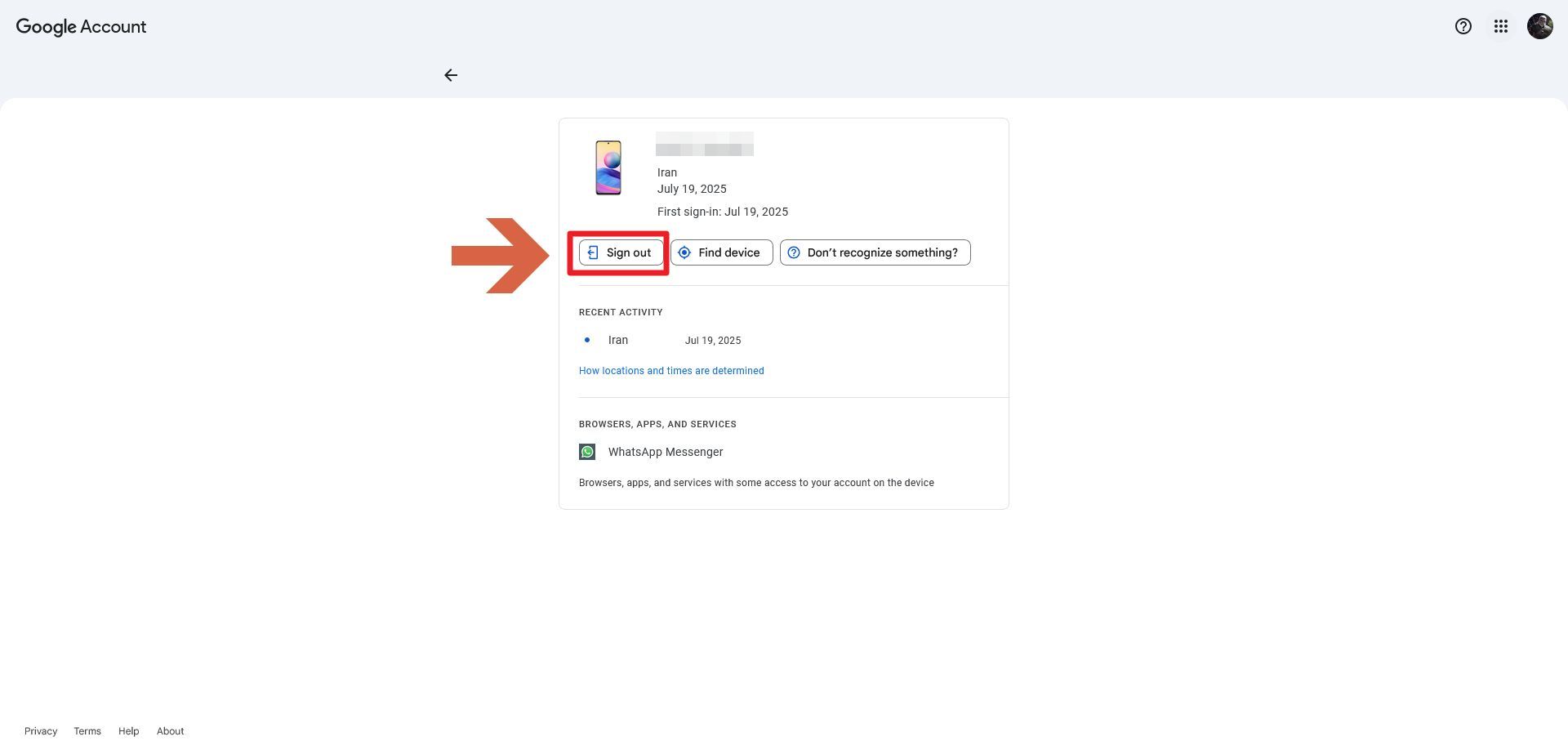 مراحل خروج از اکانت گوگل یک دستگاه خاص در دسکتاپ