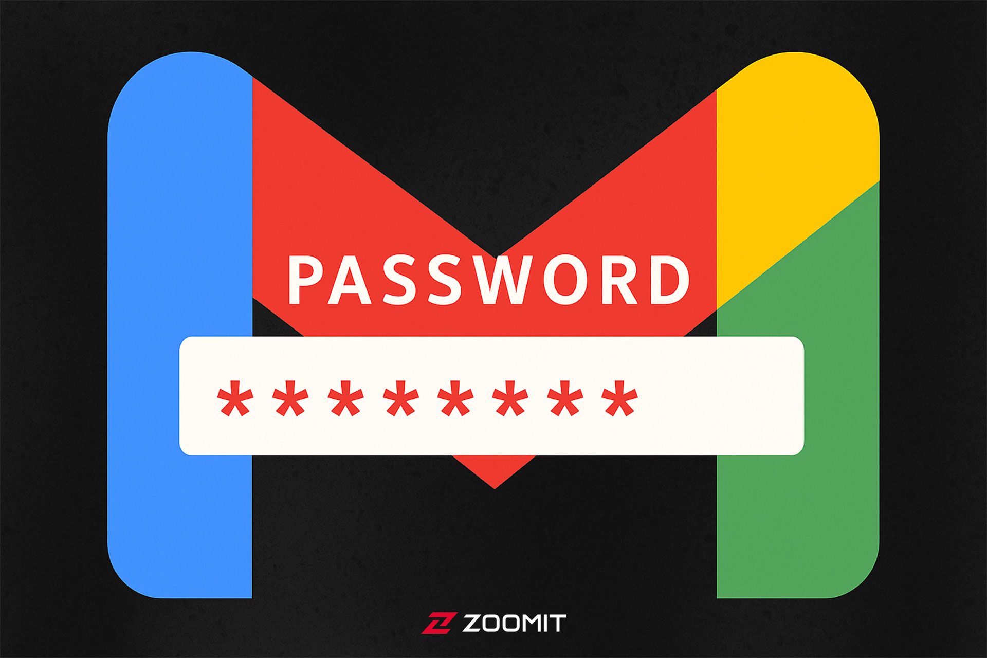 لوگو جیمیل با یک متن پسوورد روی آن 