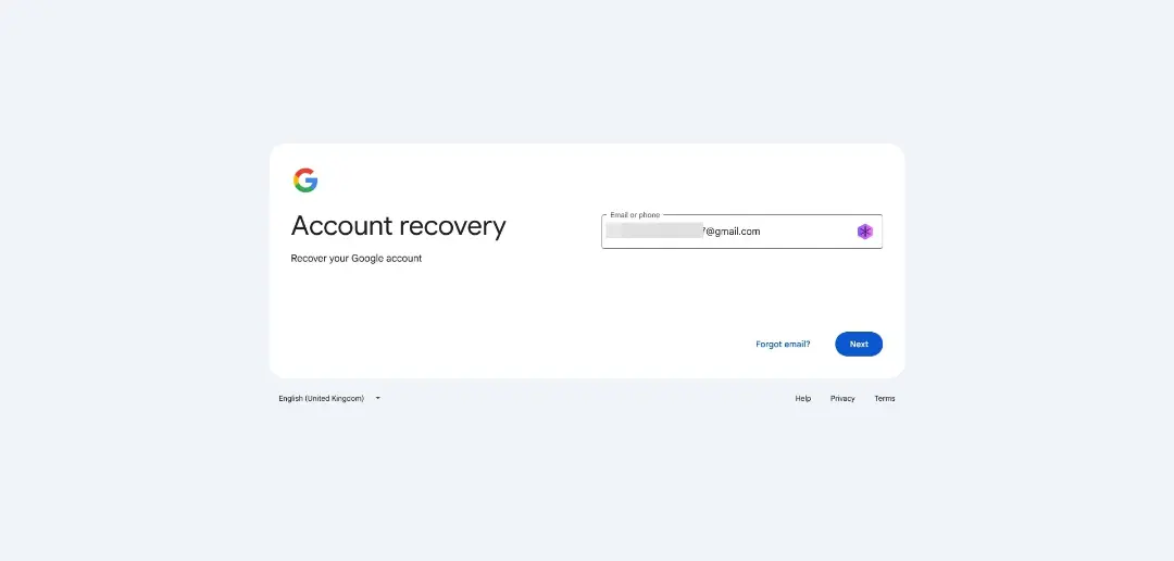بازیابی اکانت گوگل - مرحله اول - وارد کردن ایمیل برای بازیابی کردن