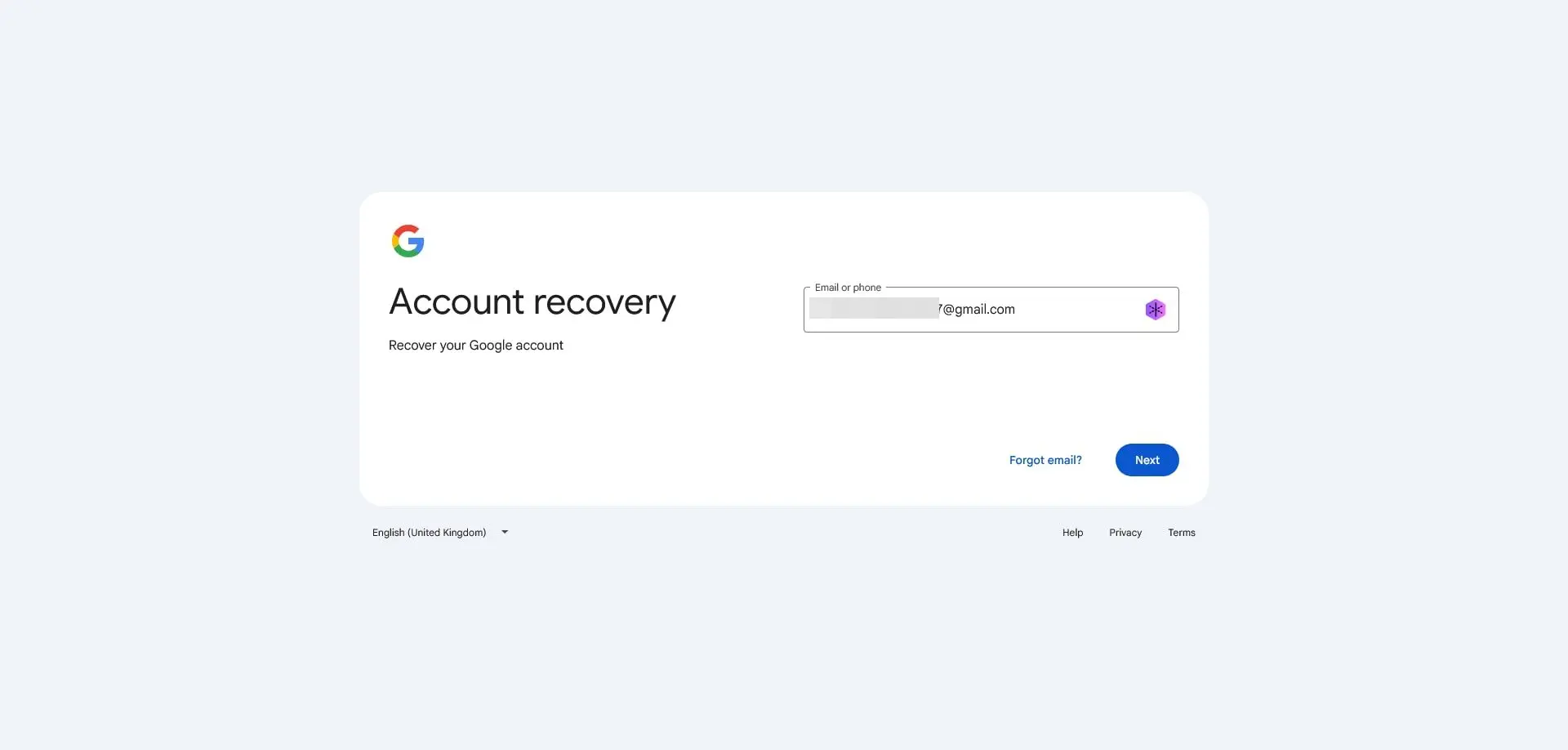 بازیابی اکانت گوگل - مرحله اول - وارد کردن ایمیل برای بازیابی کردن