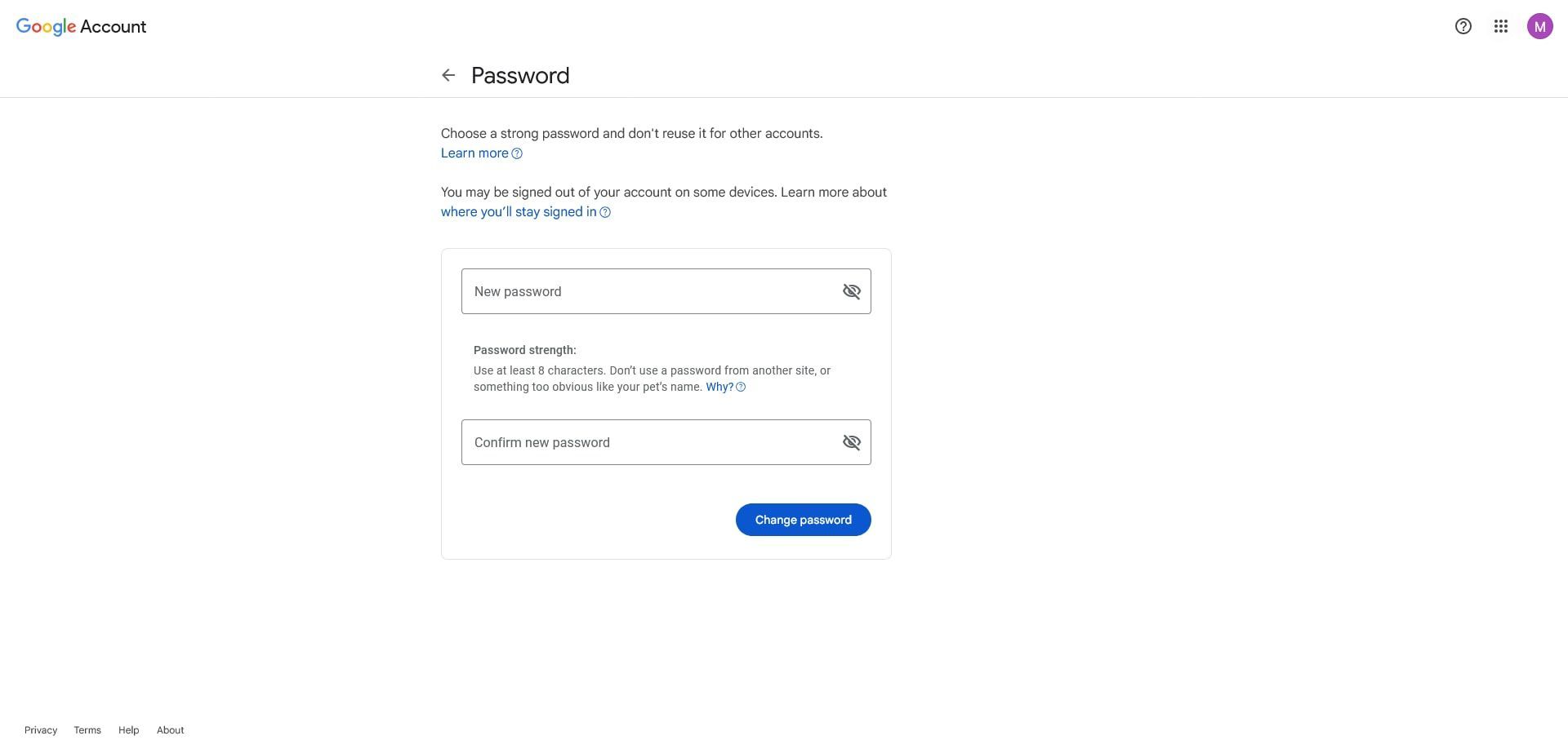 بازیابی اکانت گوگل - وارد کردن پسورد جدید