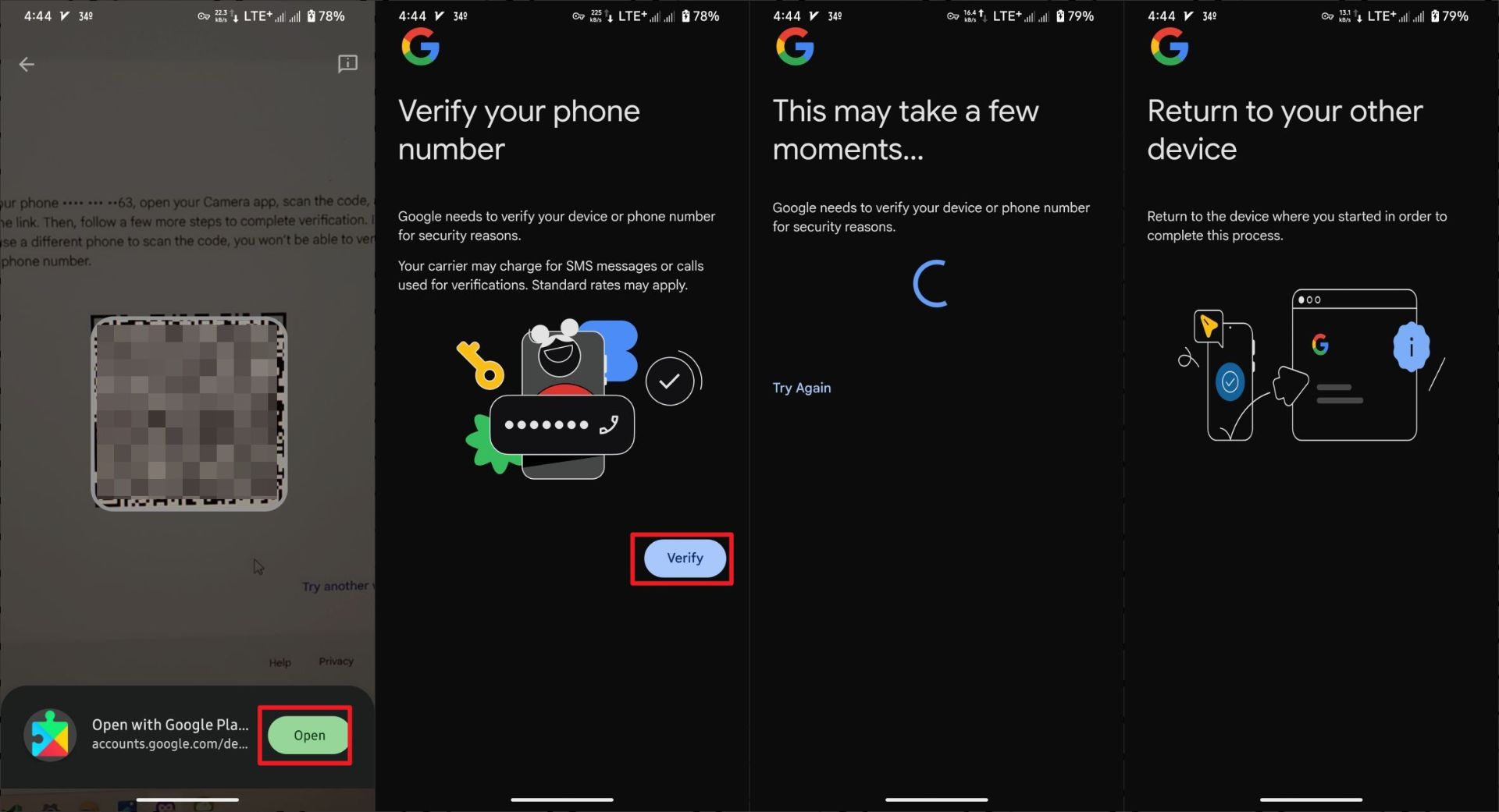 مراحل اسکن کردن کیو آر کد برای بازیابی اکانت گوگل