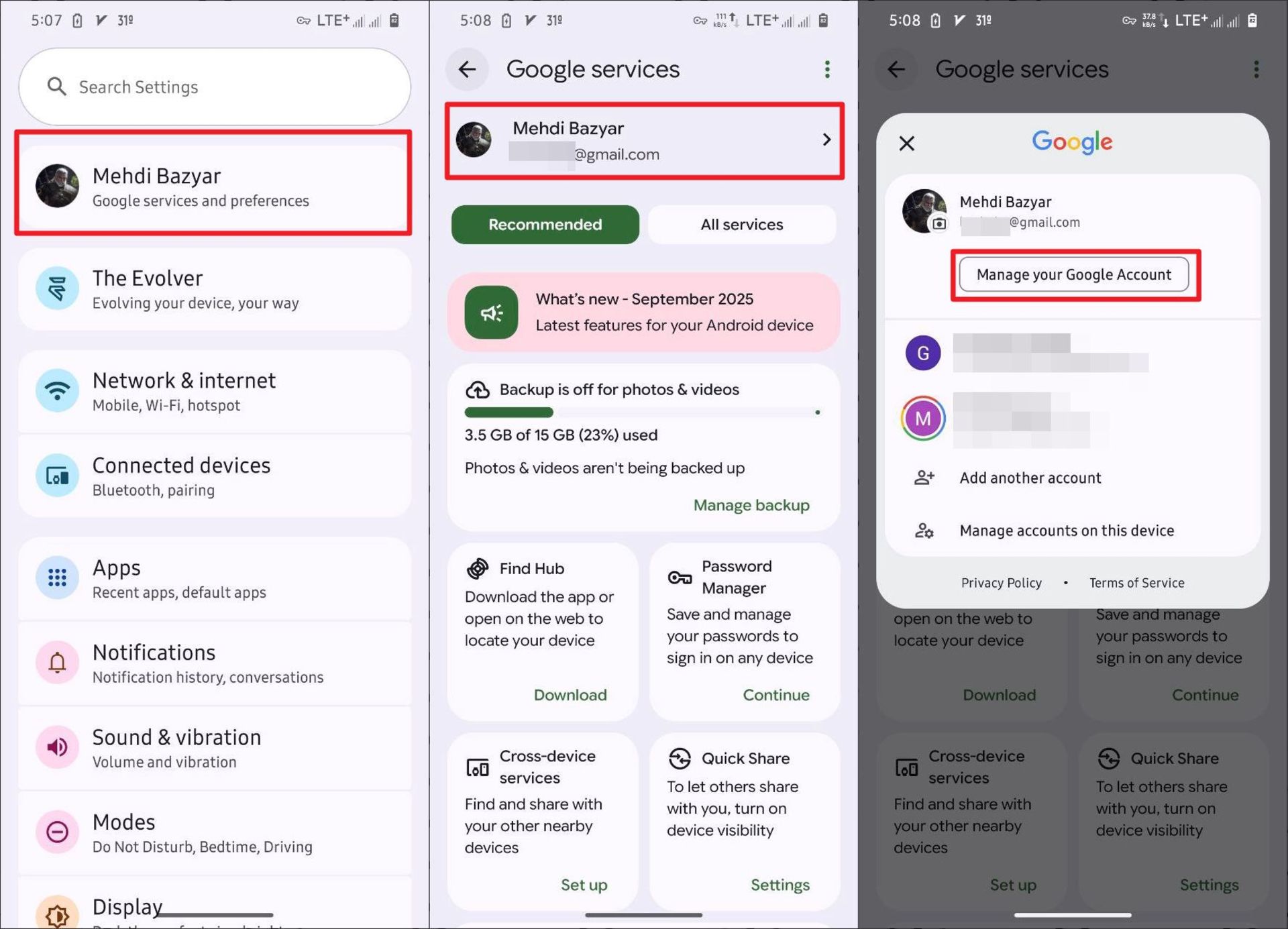 مراحل کسب کد امنیتی ورود به حساب گوگل از طریق گوشی اندرویدی - یک