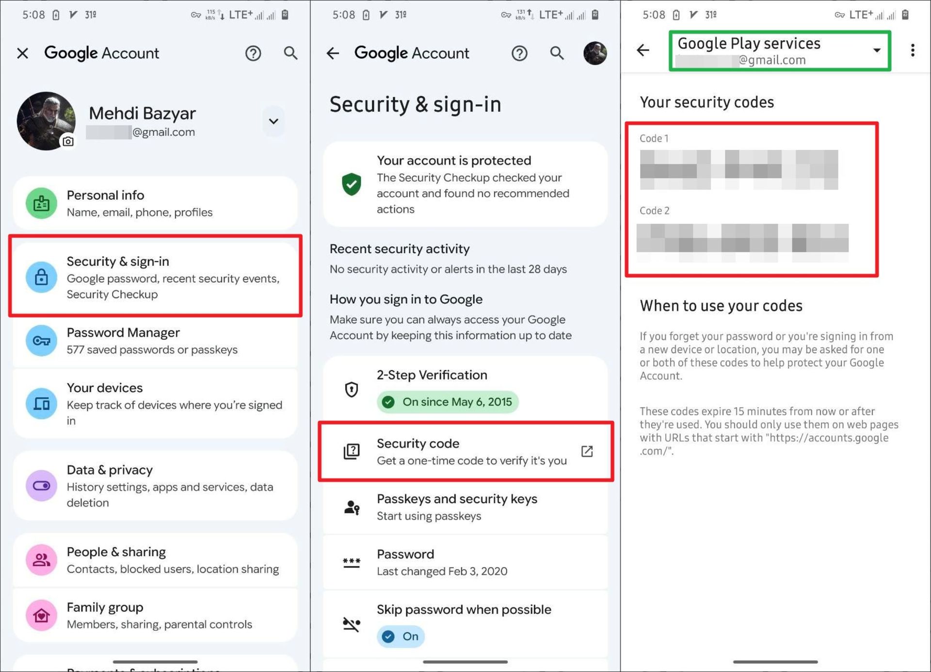 مراحل کسب کد امنیتی ورود به حساب گوگل از طریق گوشی اندرویدی - دو