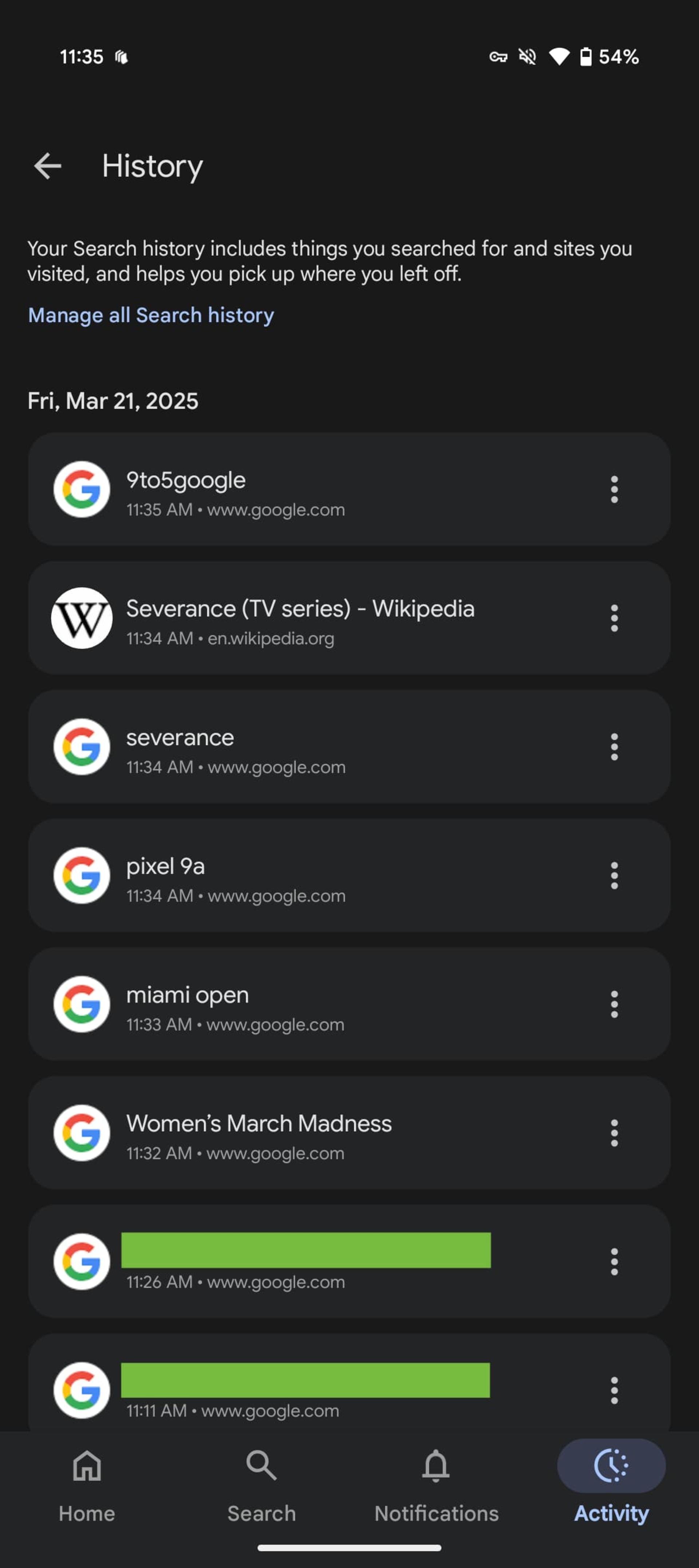 تغییرات نسخه‌ی جدید گوگل با تب Activity