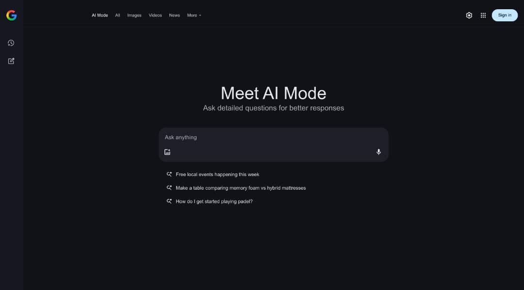 صفحه‌ی AI Mode گوگل