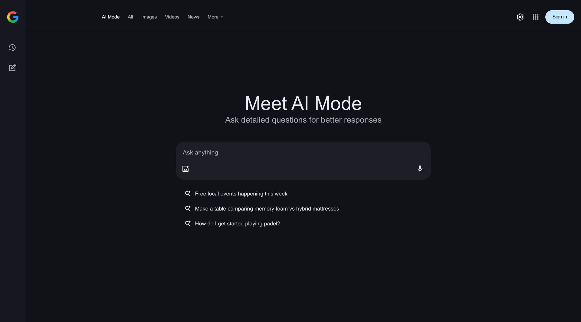 صفحه‌ی AI Mode گوگل