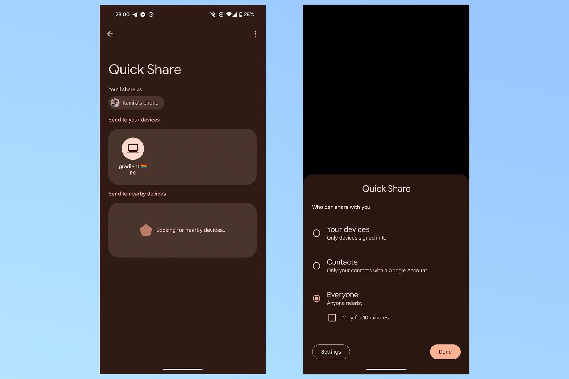 صفحه تغییرنام یافته Quick Share اندروید