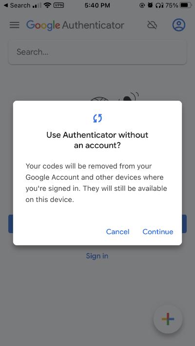 Setting up an account in the Google Authenticator application
