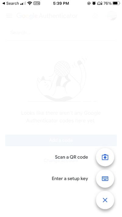 Setting up an account in the Google Authenticator application