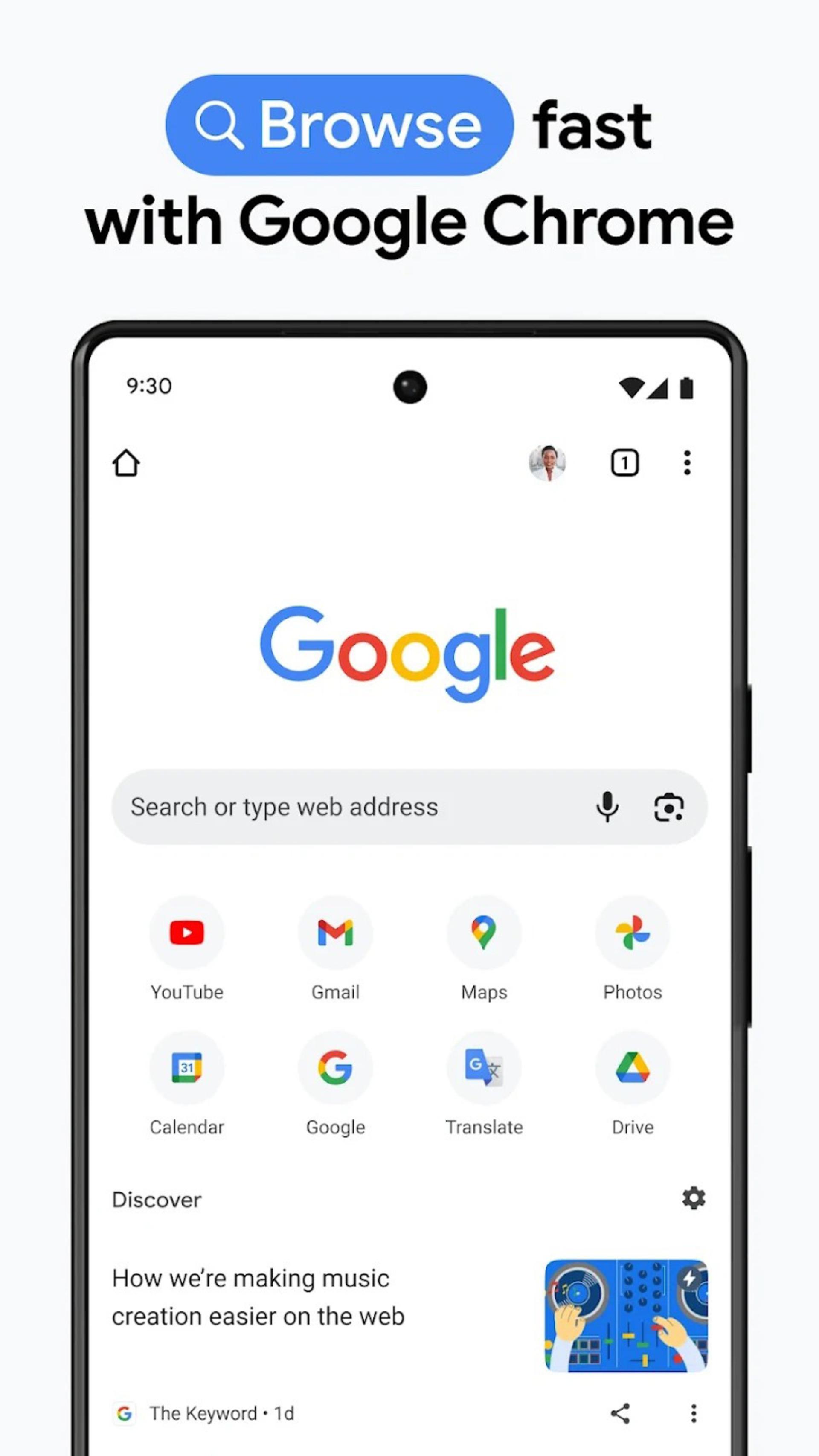 صفحه اصلی مرورگر Google Chrome روی گوشی
