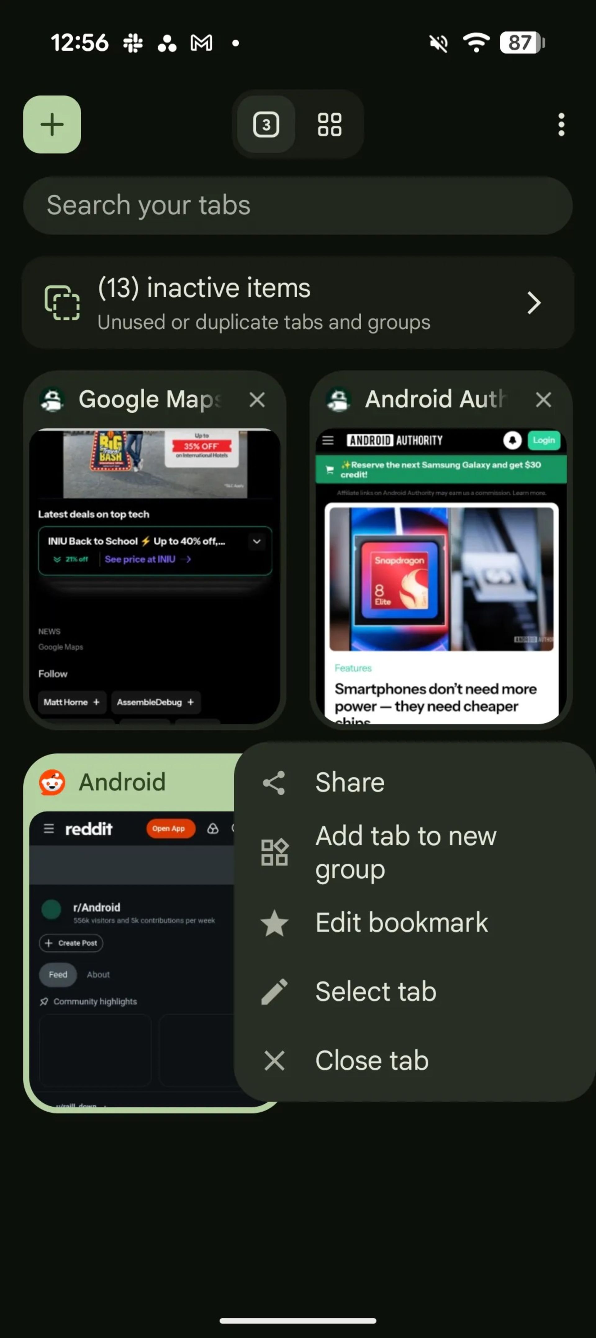 تب‌های پین‌شده در گوگل کروم اندروید