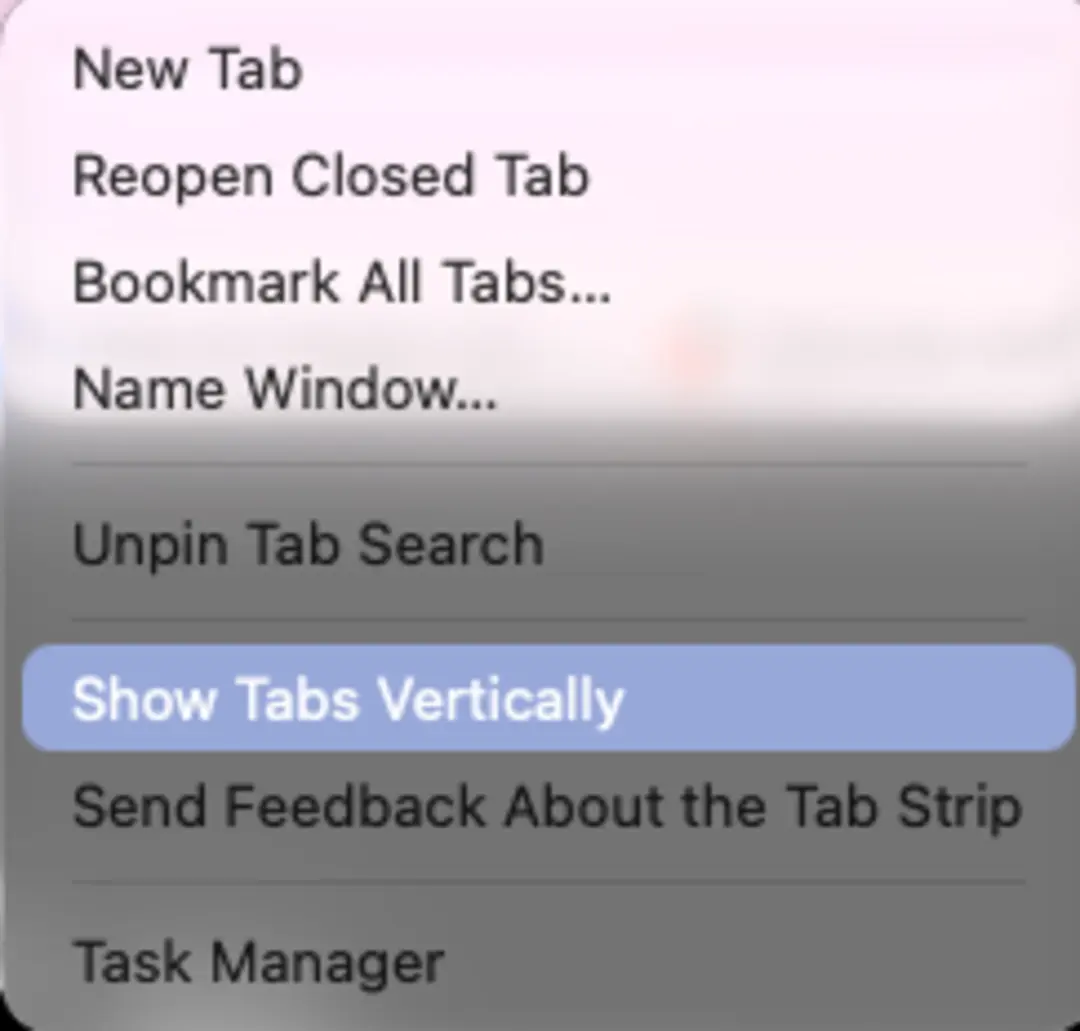 گزینه Show Tabs Vertically در منوی تنظیمات مرورگر گوگل کروم