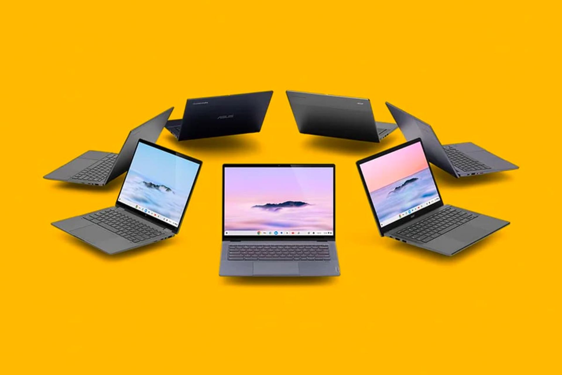 کروم بوک پلاس / Chromebook Plus در پس زمینه زرد