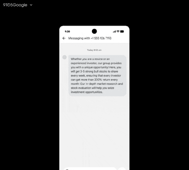 حالت تشخیص پیام‌های کلاهبرداری circle to search