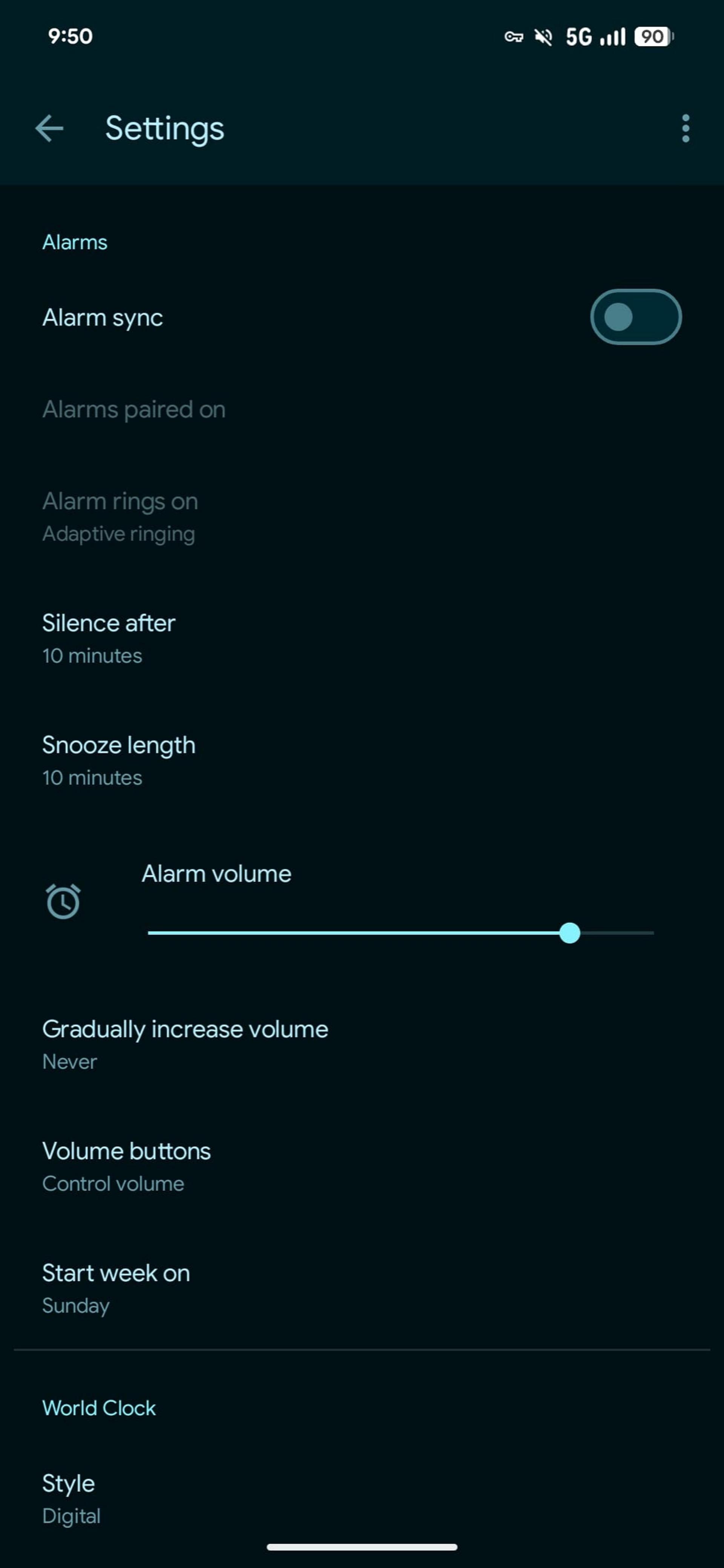 تنظیمات اپلیکیشن Google Clock