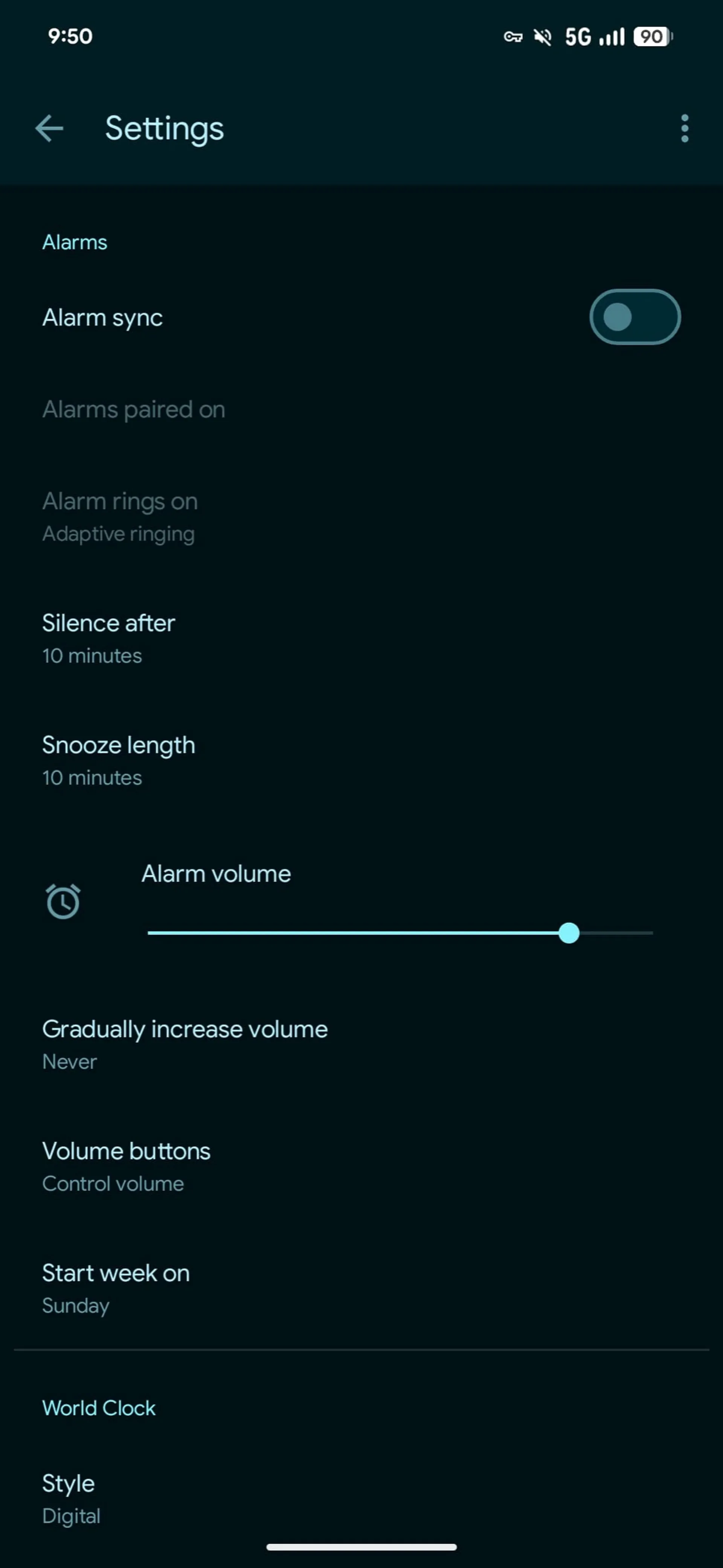 تنظیمات اپلیکیشن Google Clock