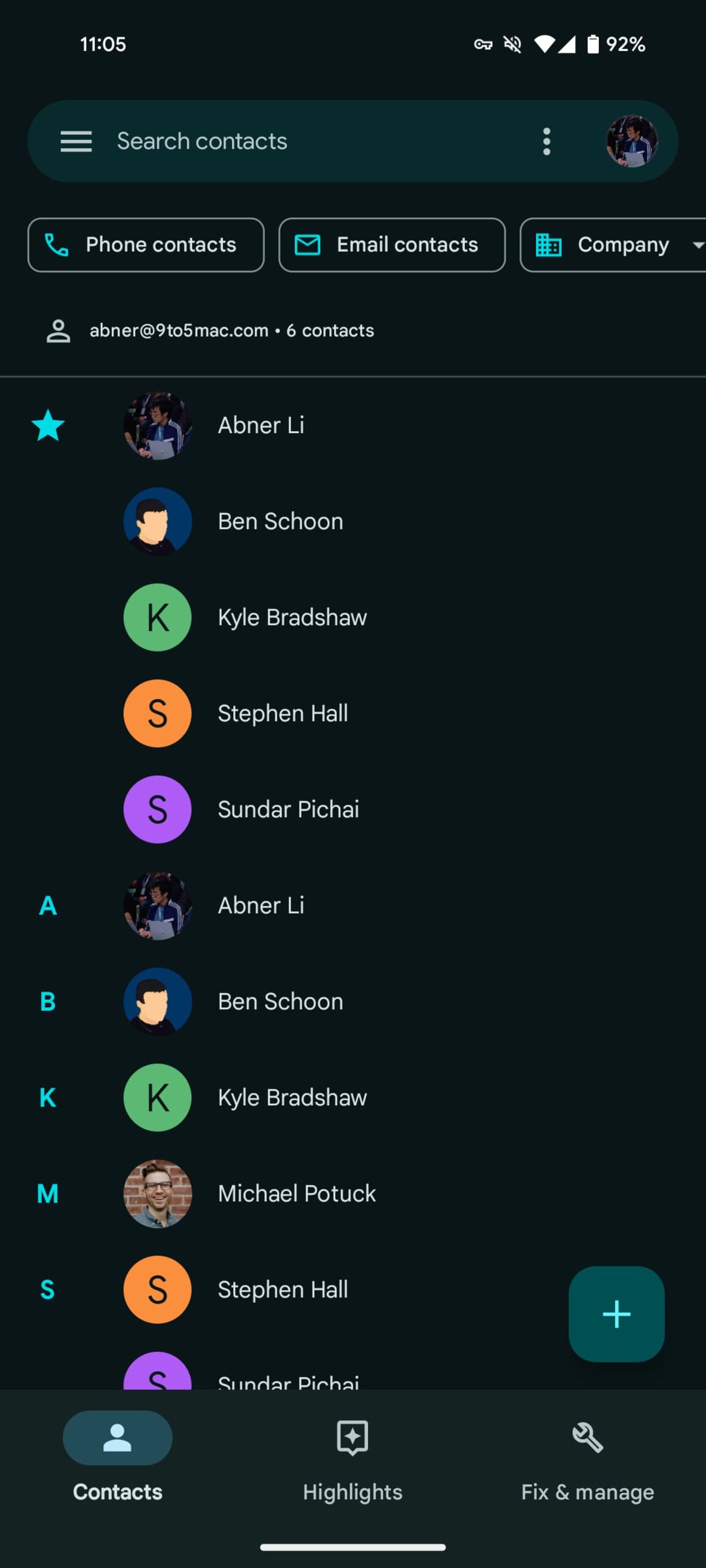 طراحی جدید برنامه‌ی مخاطبین اندروید