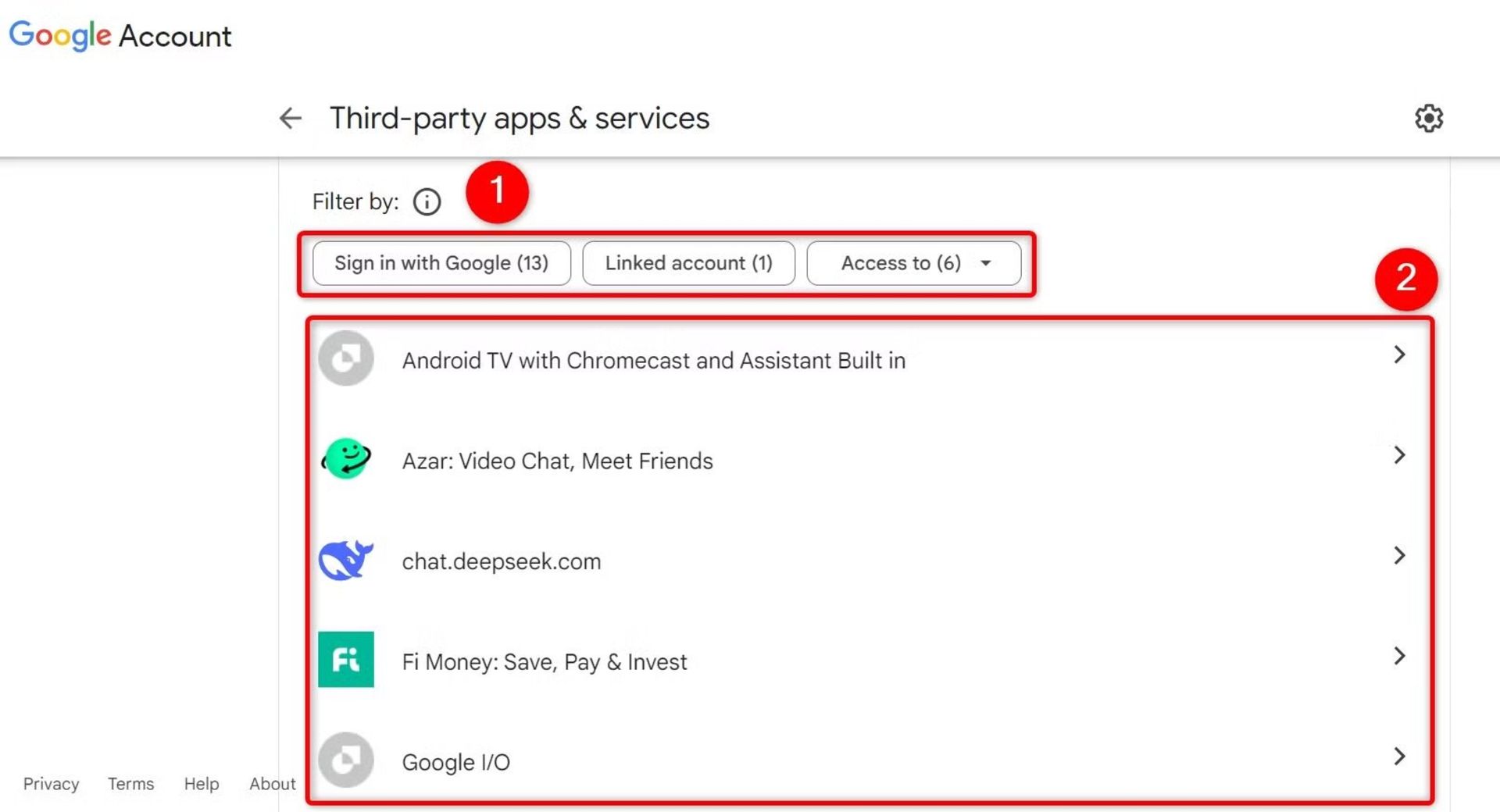 تنظیمات حریم خصوصی دسترسی اپلیکیشن ها به داده های گوگل