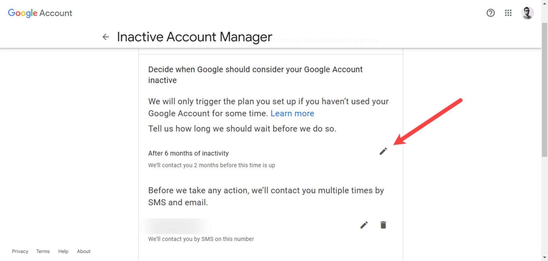 تنظیم زمان قابلیت Inactive Account Manager