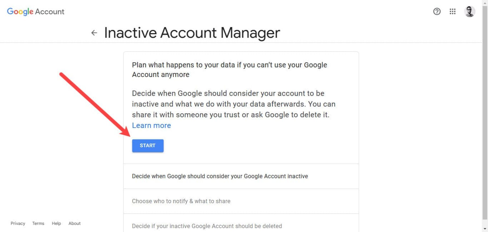 روشن کردن قابلیت Inactive Account Manager حساب گوگل