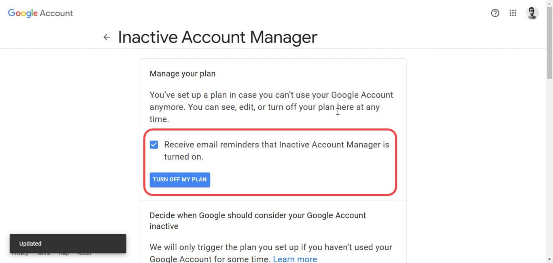 غیرفعال کردن قابلیت Inactive Account Manager حساب گوگل