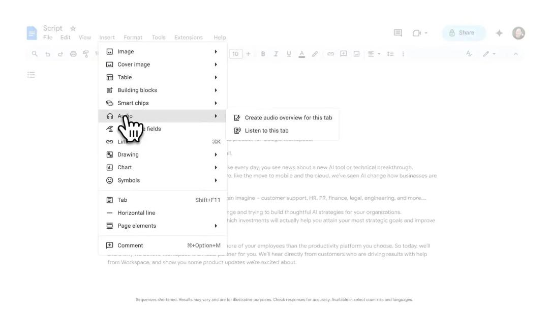 هوش مصنوعی گوگل Workspace در گوگل داک