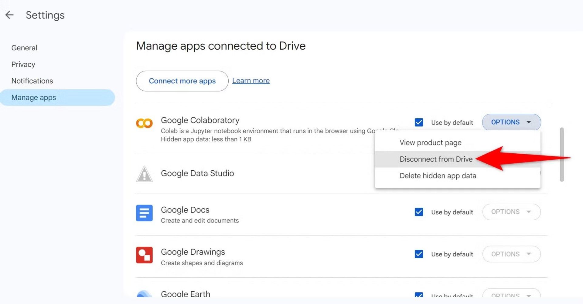 قطع ارتباط اپ ها با گوگل درایو