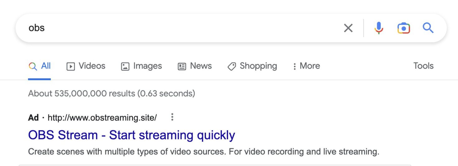 لینک تبلیغاتی نرم افزار OBS در گوگل