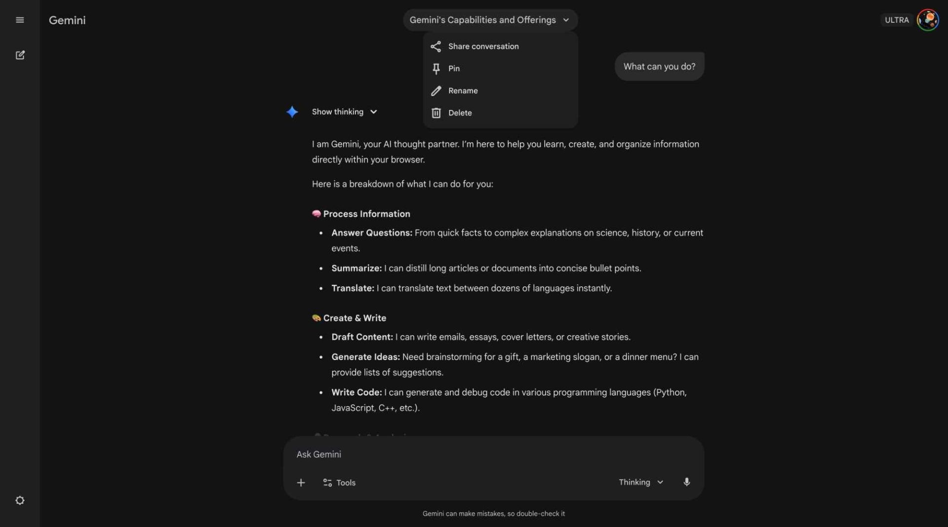 طراحی جدید نسخه‌ی وب جمنای در صفحه‌ی چت